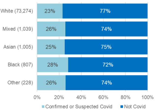 Graph showing Black people being more likely to die with COVID-19 than White people